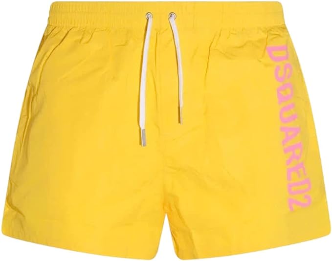 Costume uomo a pantaloncino Brand DSQUARED2 Giallo con stampa logo a contrasto