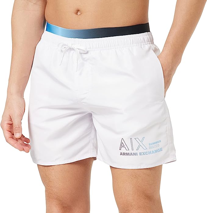 Costume uomo a pantaloncino Brand ARMANI EXCHANGE Bianco con stampa logo a contrasto