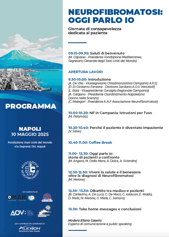 La neurofibromatosi, patologia genetica ancora poco conosciuta, sarà al centro di un importante evento di consapevolezza che si terrà il prossimo 10 maggio a Napoli presso la Fondazione Stati Uniti del Mondo
