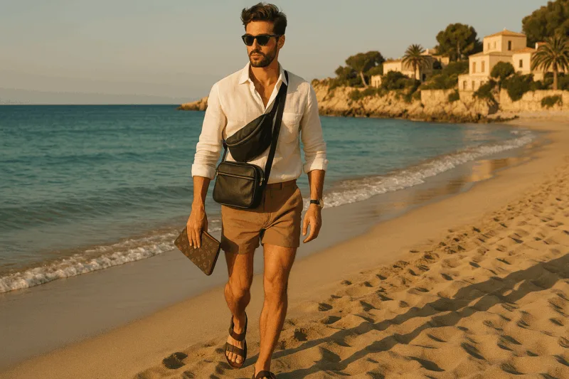 Pochette, Marsupio o Borsello a tracolla? Un'Ardua Scelta per l'Uomo di Stile quando scende in Spiaggia