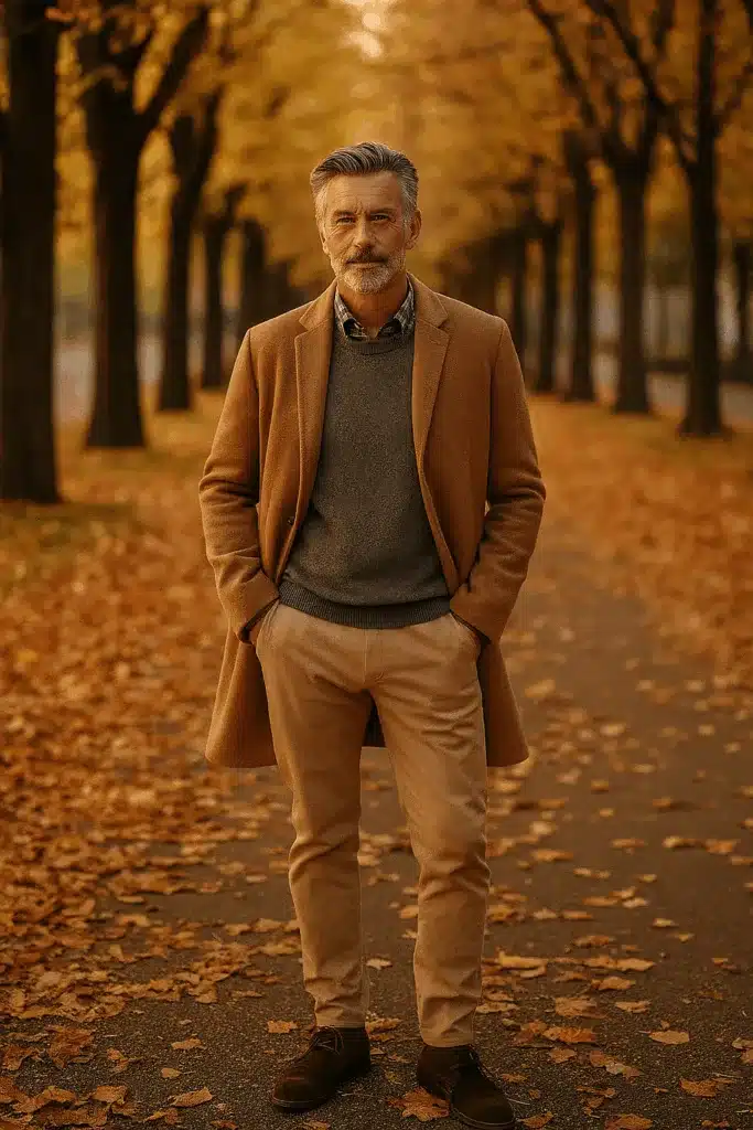 outfit d’autunno per un uomo di classe di 50 anni