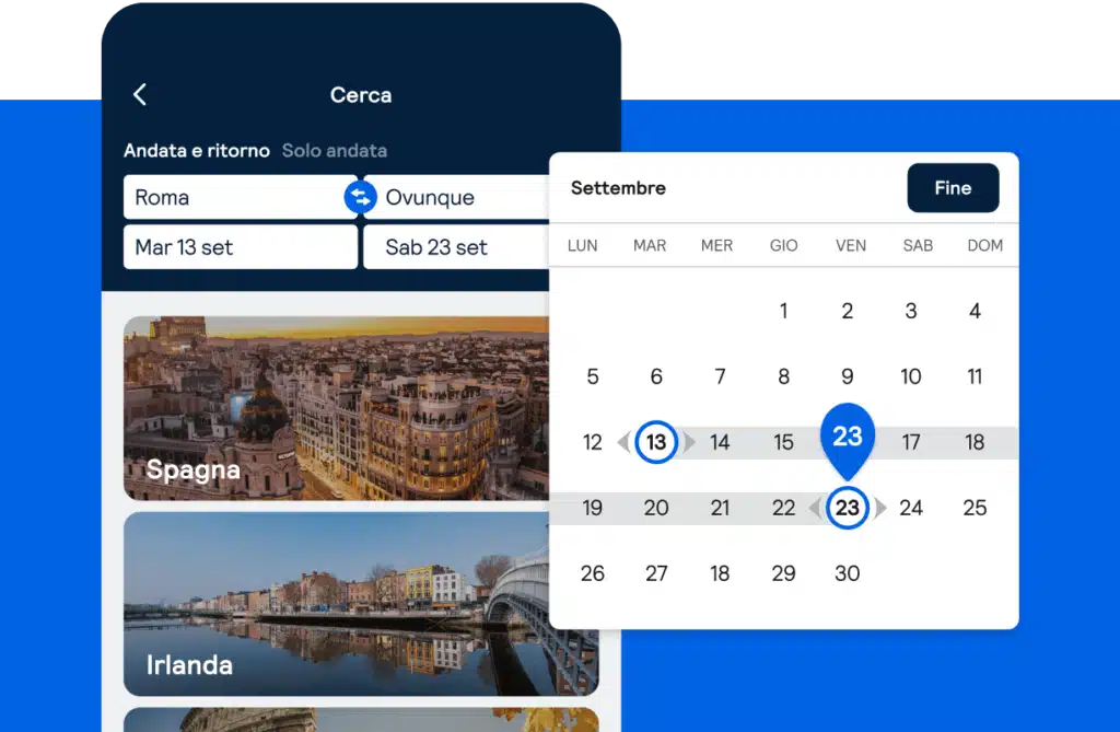 Funzione Ovunque per scoprire destinazioni economiche senza meta precisa