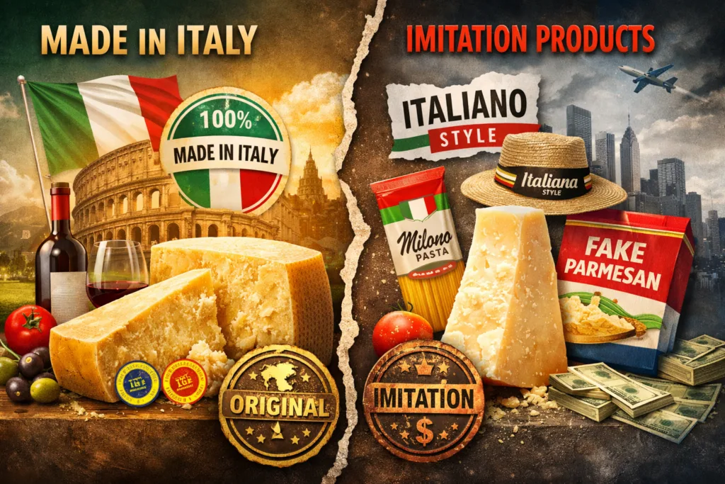 Il caso Parmigiano Reggiano vs Parmesan è uno degli esempi più noti, ma il fenomeno coinvolge tutti i settori del Made in Italy, dall’agroalimentare alla moda, dal design alla cosmetica.