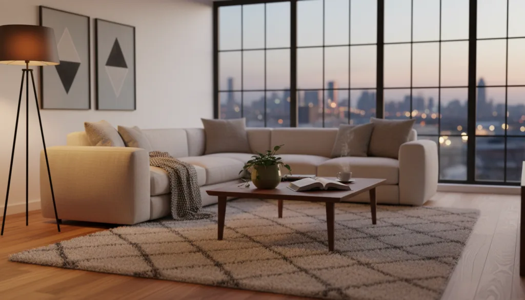 Dettaglio di illuminazione d'atmosfera e oggetti decorativi in un interno moderno