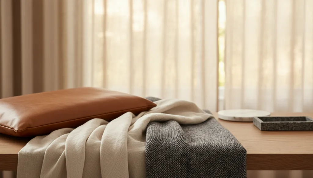 Dettaglio di materiali naturali in stile quiet luxury