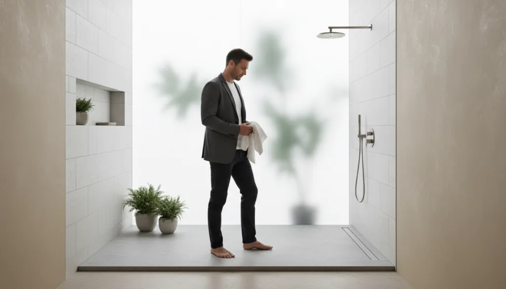 doccia moderna con piatto filo pavimento