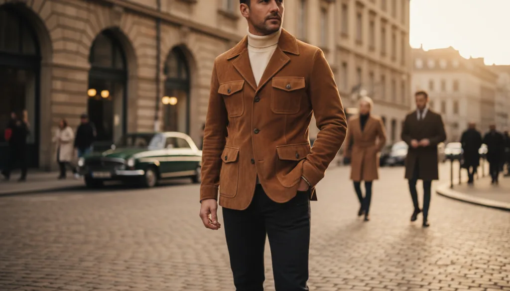 dettagli design giacca scamosciata