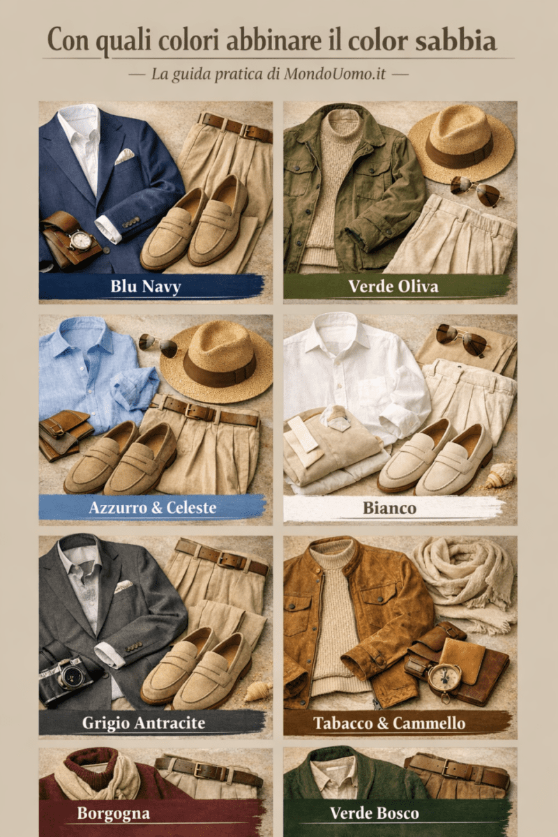 Con quali colori abbinare il color sabbia: la guida pratica di MondoUomo.it